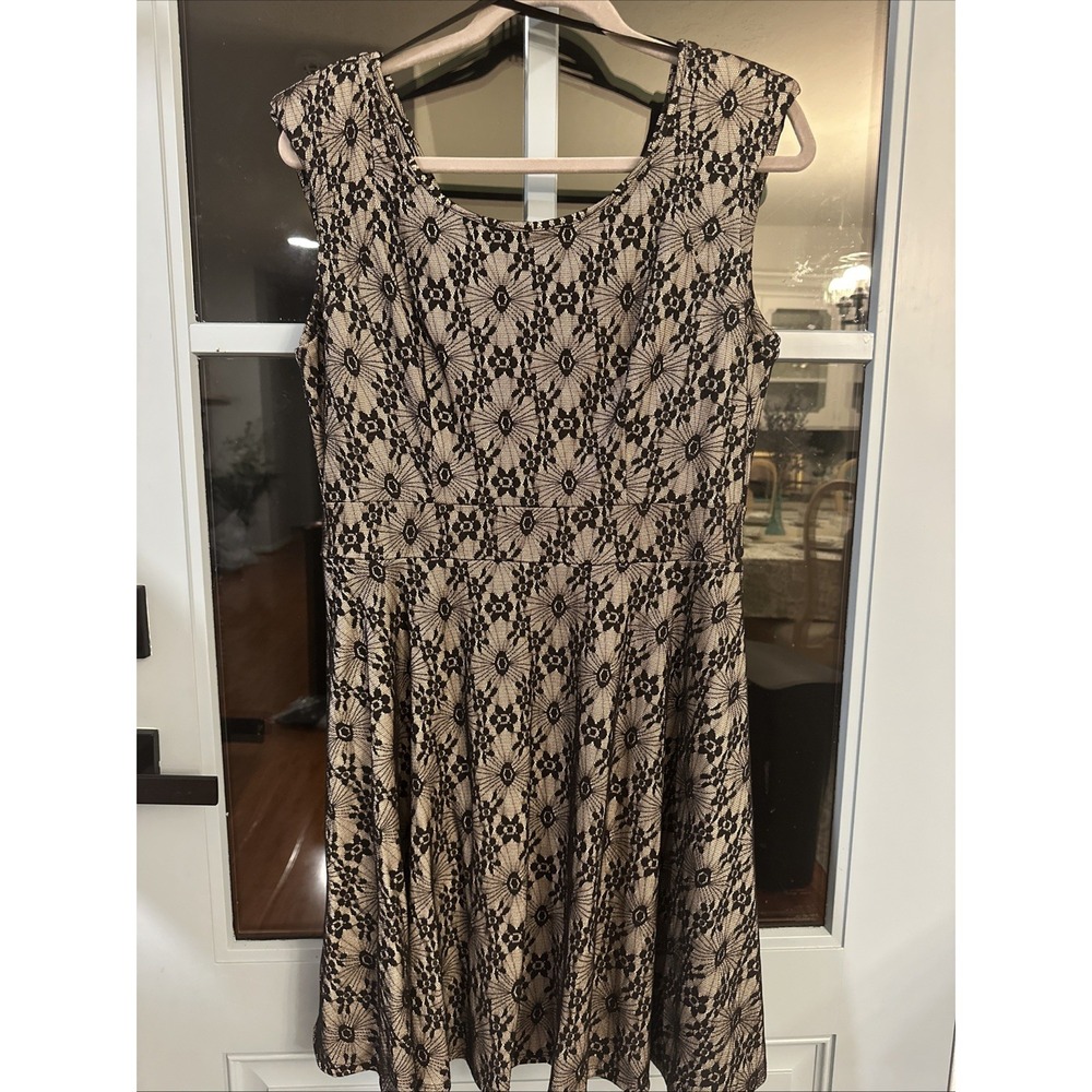 Worthington A-Line Dress Women's L Black Lace Party Feminine V-Neck Stretch‎